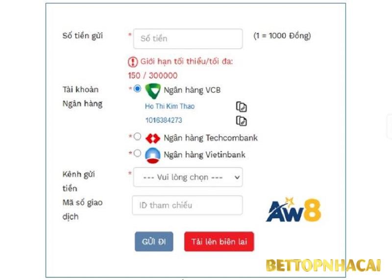 Cách để nạp tiền vào tài khoản cá cược nhà cái Aw8 ?