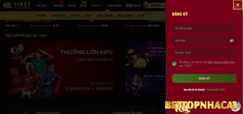 Các bước đăng ký tài khoản tại nhà cái 11Bet