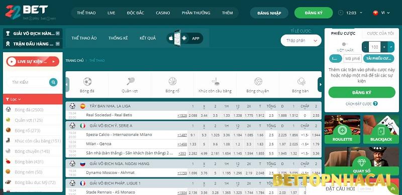 Chơi cá cược thể thao tại 22Bet như thế nào?