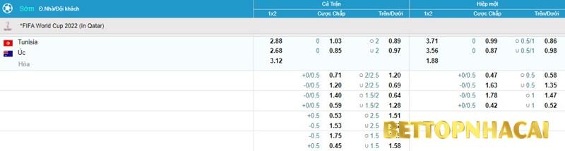 Tỉ lệ kèo trận bóng đá Tunisia vs Úc